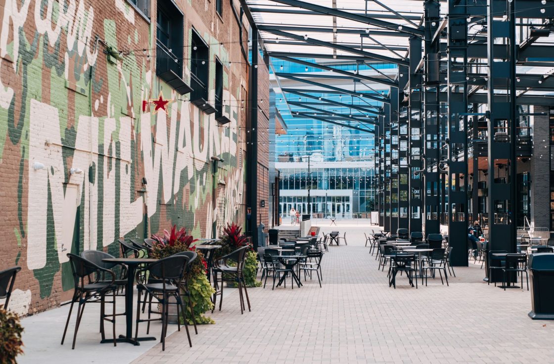 Milwaukee mural and outdoor patio downtown